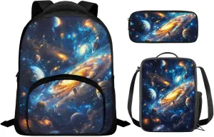 12 Inch School Backpacks for Boys Girls Universe Space Galaxy Backpack Set with Lunch Bag Pencil Case Solar System Backpack 3 in 1 Set Kindergarten Elementary School Backpack-1