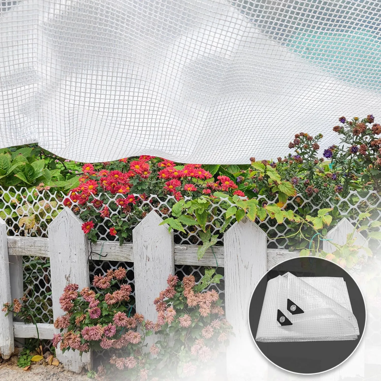 12' x 20' Clear Tarp Heavy Duty Waterproof tarps,13mil Transparent Multipurpose Protective Tarpaulin,Reinforced Edges Outdoor Waterproof Poly Tarps Cover,UV Resistant (Clear White Mesh)