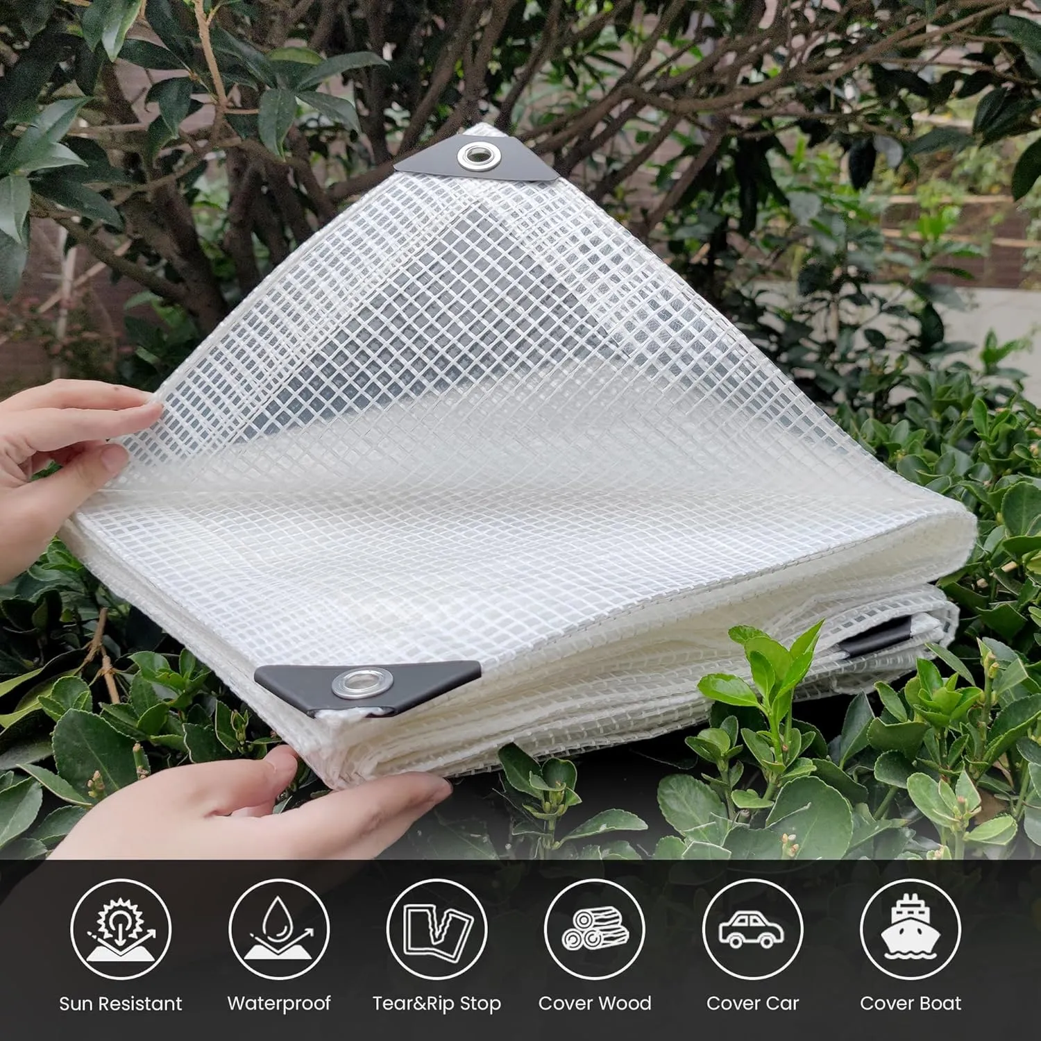 12' x 20' Clear Tarp Heavy Duty Waterproof tarps,13mil Transparent Multipurpose Protective Tarpaulin,Reinforced Edges Outdoor Waterproof Poly Tarps Cover,UV Resistant (Clear White Mesh)