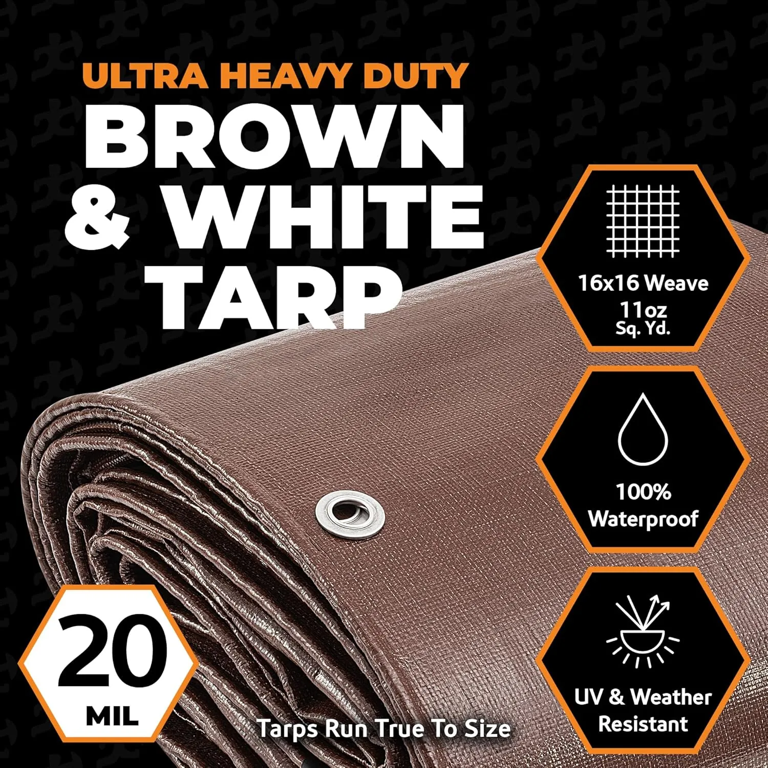12' x 40' Brown/White Ultra Heavy Duty Tarp - 20 Mil Tarps Heavy Duty Waterproof 12x40 - Extra Large Outdoor Tarp, Waterproof Tarp Cover for Rain Camping, Tent Tarp, UV Protection, Reinforced Corners
