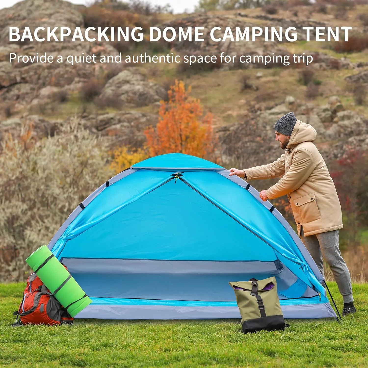1/2/4/5/6 Person Dome Tents for Camping, Lightweight Portable Backpacking Tent, Small Easy Set Up Outdoor Waterproof Camping Hiking Tent for Adults