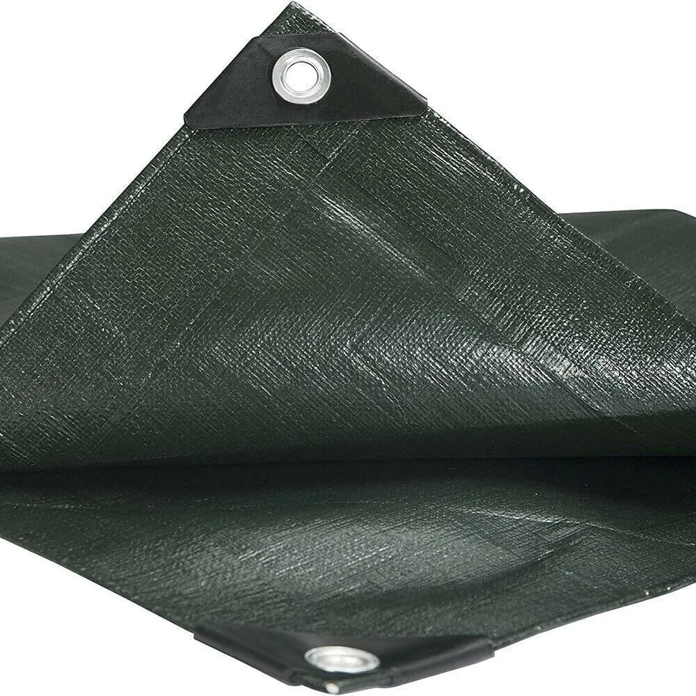 12'x 5' Tarps Heavy Duty Thick Waterproof, Poly Canopy Green Tent Shelter Cover, 5 Mil Tarpaulin Shade, Rip and Tear Proof, UV Resistant Tarpaulin with Grommets and Reinforced Edges