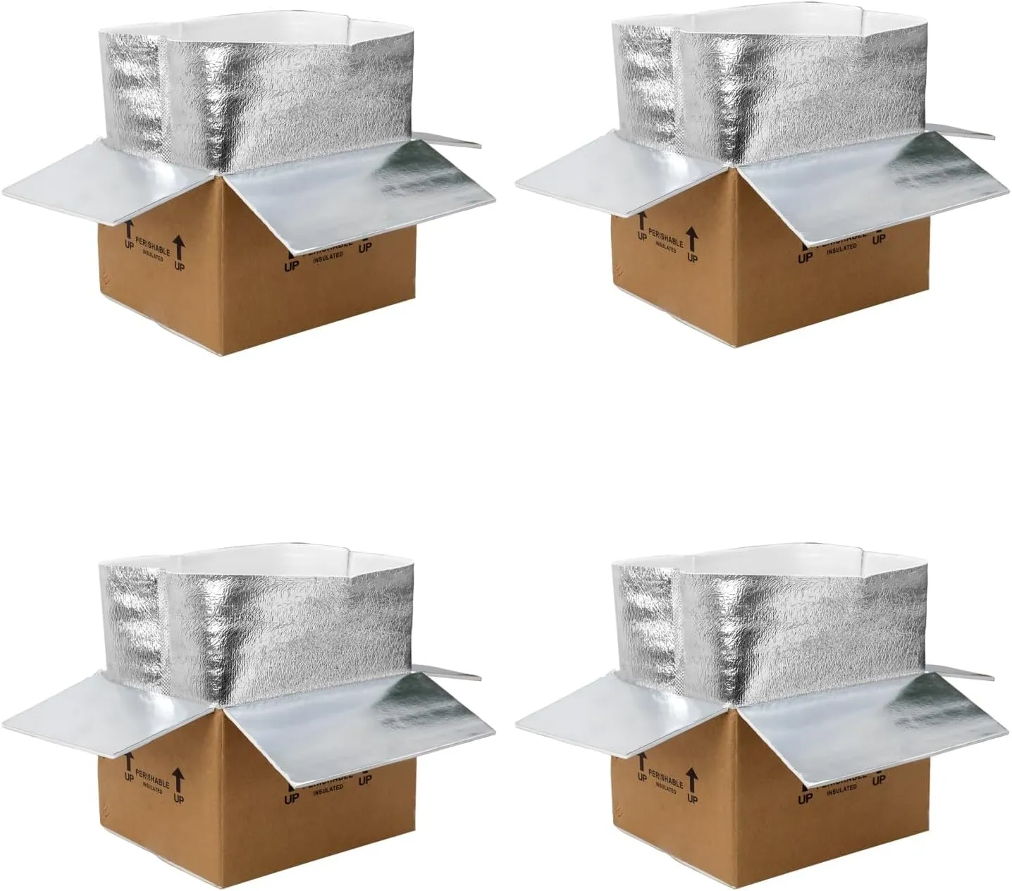 12x10x8''4 Pack Insulated Shipping Boxes with Aluminum Foil Liner, Double Insulated Carton for Frozen Food and hot,Reusable Perishable Shipper Cooler Box, Small Mailing Box for Shipping(wood)