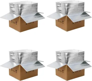 12x10x8''4 Pack Insulated Shipping Boxes with Aluminum Foil Liner, Double Insulated Carton for Frozen Food and hot,Reusable Perishable Shipper Cooler Box, Small Mailing Box for Shipping(wood)