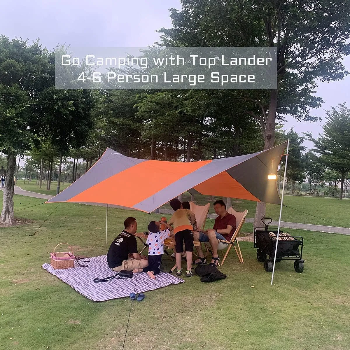 13.5 * 13.5ft Camping Tarp Shelter with Poles Large Tent Tarp Waterproof Rain Fly for Hammock Cover Bushcraft Picnic Backpacking Outdoor Survival