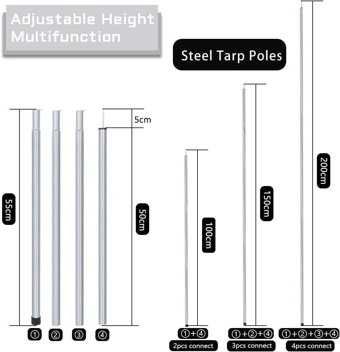 13.5 * 13.5ft Camping Tarp Shelter with Poles Large Tent Tarp Waterproof Rain Fly for Hammock Cover Bushcraft Picnic Backpacking Outdoor Survival