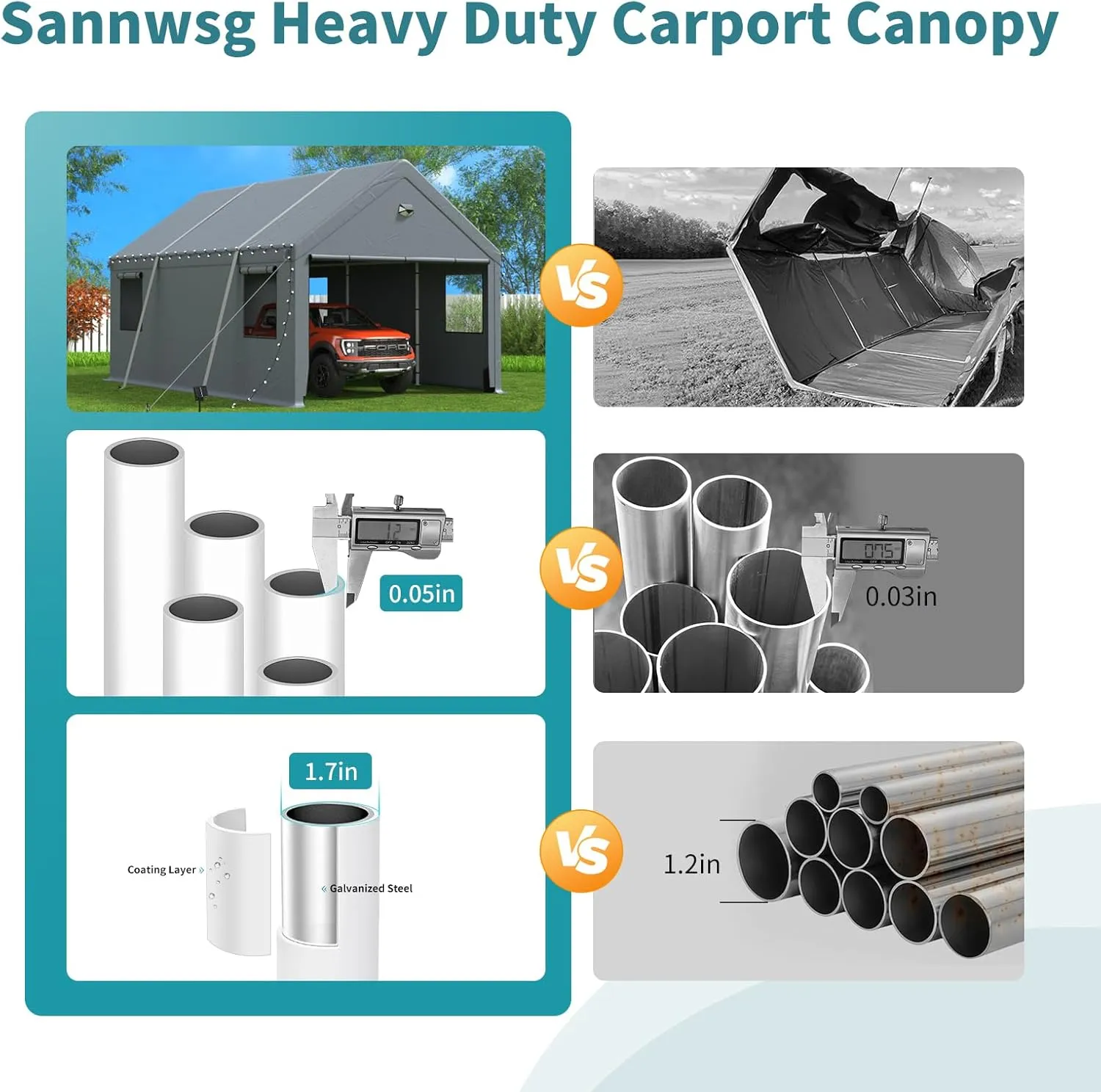 13x25FT Heavy Duty Carport Canopy,Extra Large Portable Car Tent Garage with Roll-up Windows and All-Season Tarp Cover,Removable Roof &Side Walls for Car, SUV,Boats&Truck Shelter Logic Storage