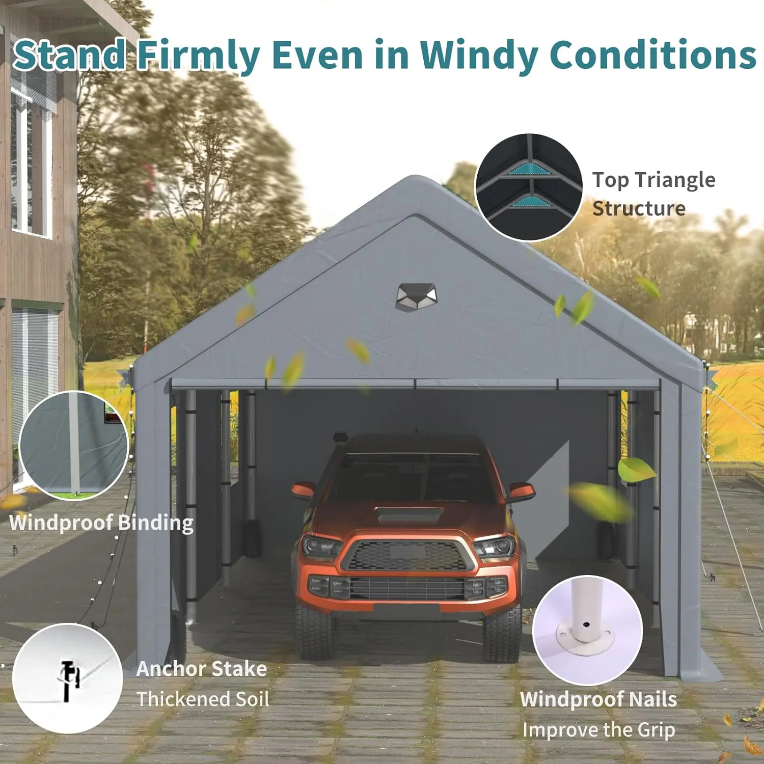 13x25FT Heavy Duty Carport Canopy,Extra Large Portable Car Tent Garage with Roll-up Windows and All-Season Tarp Cover,Removable Roof &Side Walls for Car, SUV,Boats&Truck Shelter Logic Storage