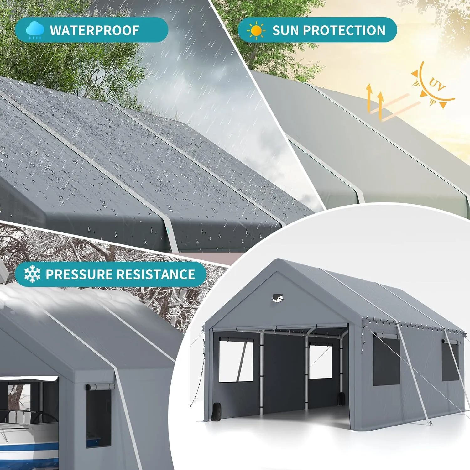 13x25FT Heavy Duty Carport Canopy,Extra Large Portable Car Tent Garage with Roll-up Windows and All-Season Tarp Cover,Removable Roof &Side Walls for Car, SUV,Boats&Truck Shelter Logic Storage