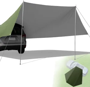 14x16ft Large Car Awning Tarp for Camping, Tailgate Tent Waterproof 2000MM, Portable Sun Shelter for SUV Jeep Truck Outdoor Canopy