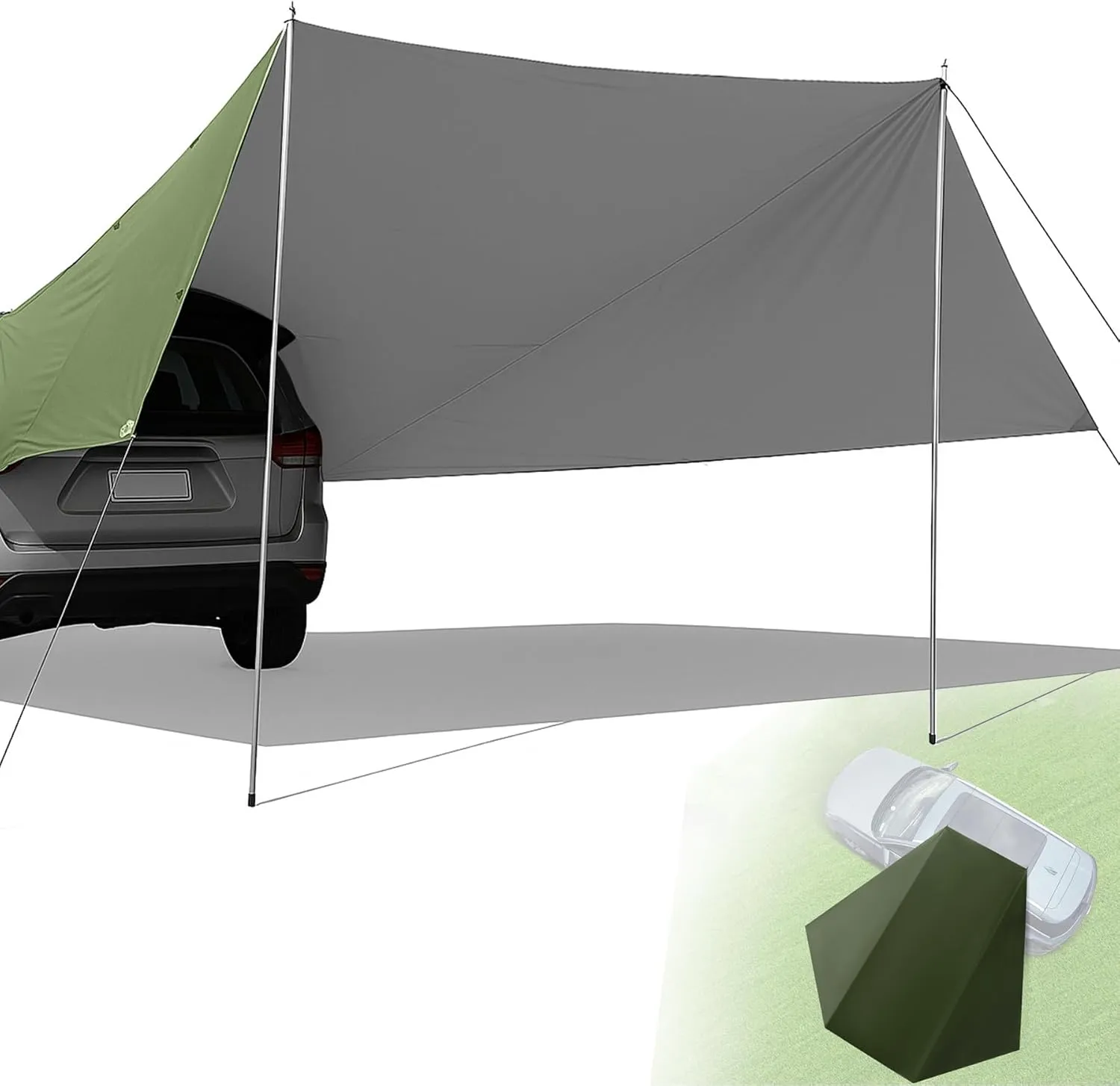 14x16ft Large Car Awning Tarp for Camping, Tailgate Tent Waterproof 2000MM, Portable Sun Shelter for SUV Jeep Truck Outdoor Canopy