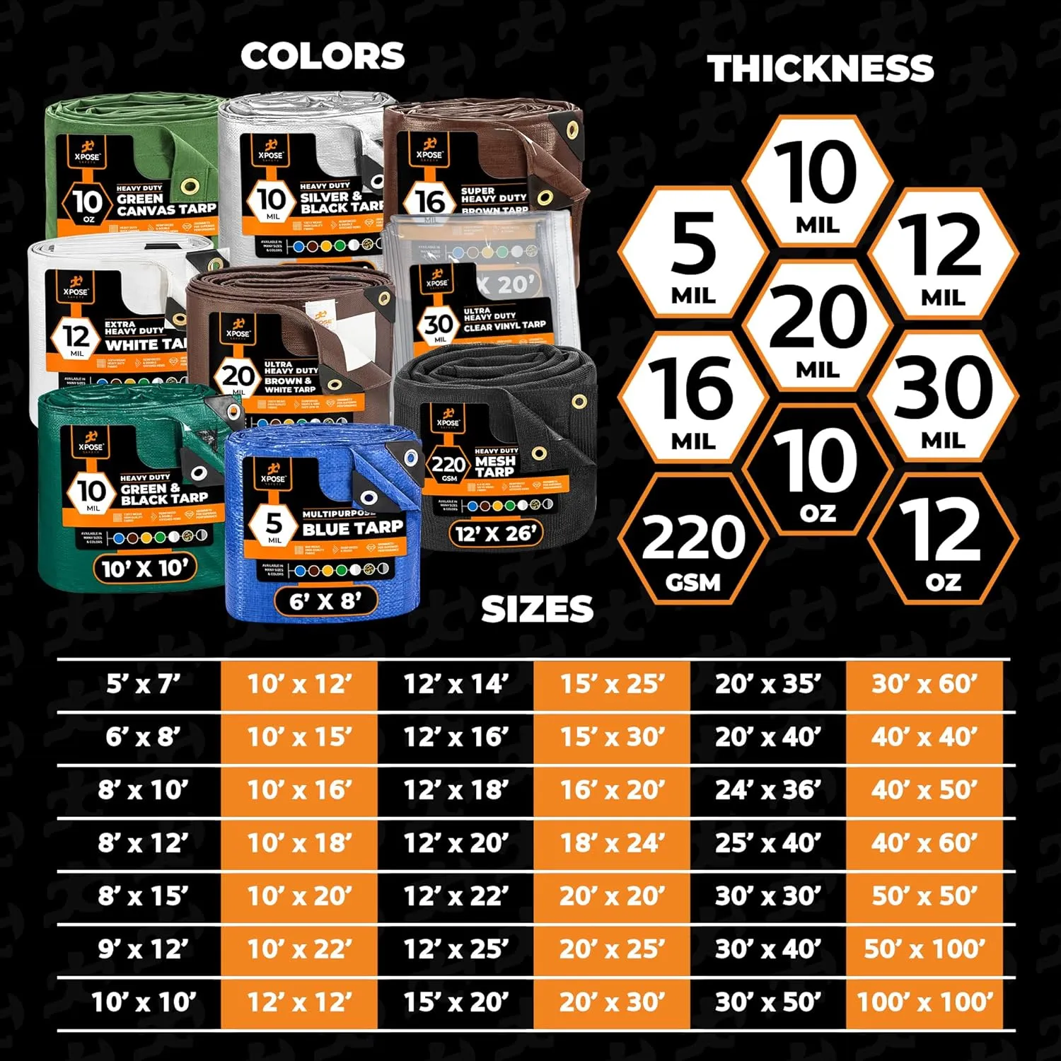 15' x 40' Super Heavy Duty 16 Mil Brown Poly Tarp Cover - Thick Waterproof, UV Resistant, Rip and Tear Proof Tarpaulin with Grommets and Reinforced Edges - by Xpose Safety