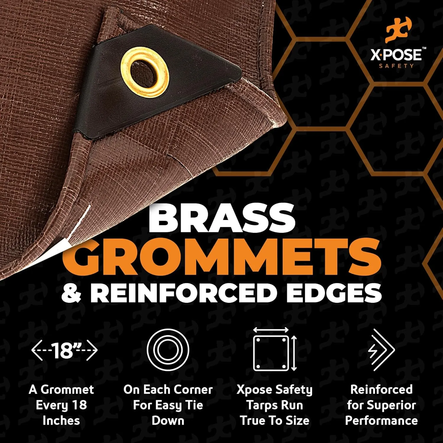 15' x 40' Super Heavy Duty 16 Mil Brown Poly Tarp Cover - Thick Waterproof, UV Resistant, Rip and Tear Proof Tarpaulin with Grommets and Reinforced Edges - by Xpose Safety