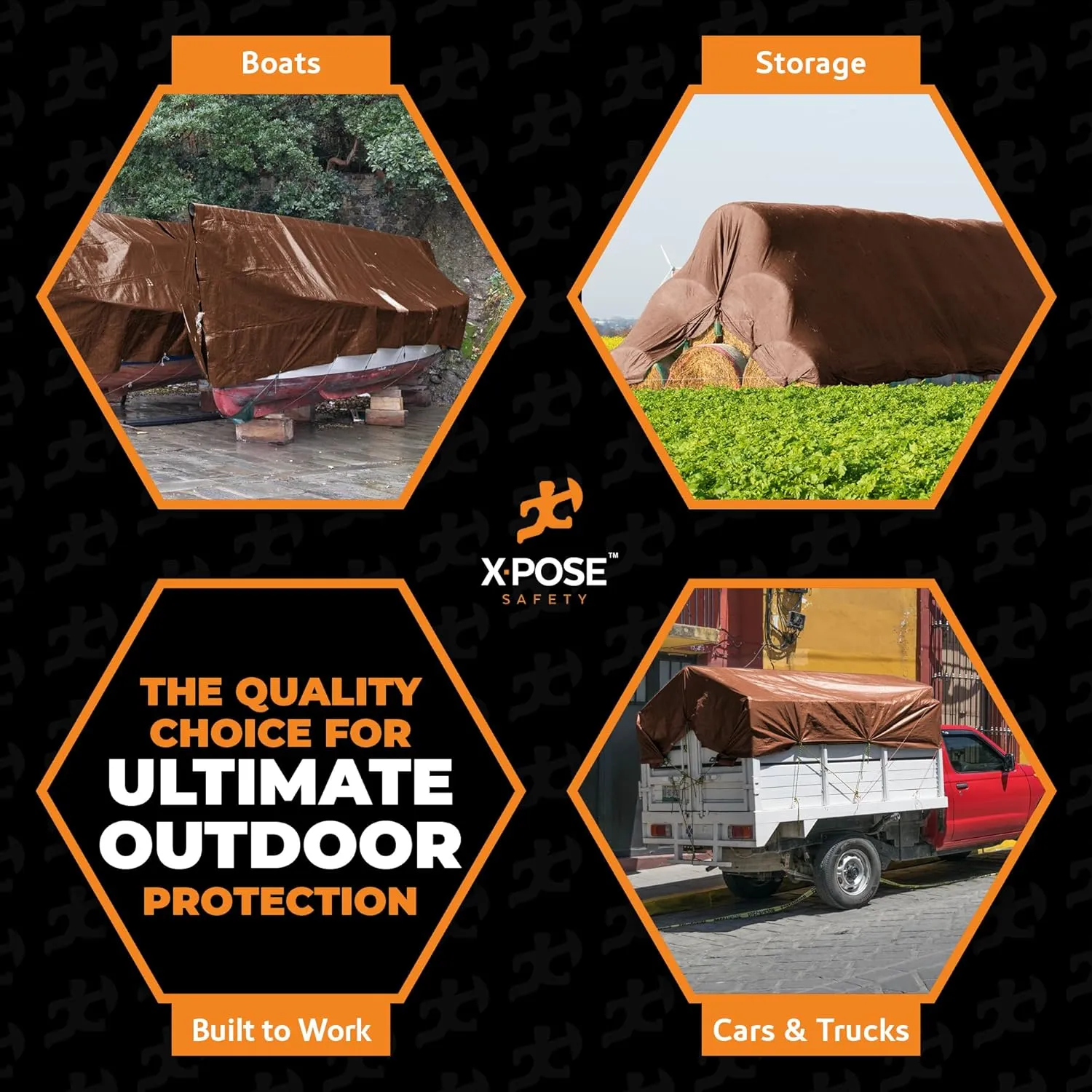 15' x 40' Super Heavy Duty 16 Mil Brown Poly Tarp Cover - Thick Waterproof, UV Resistant, Rip and Tear Proof Tarpaulin with Grommets and Reinforced Edges - by Xpose Safety