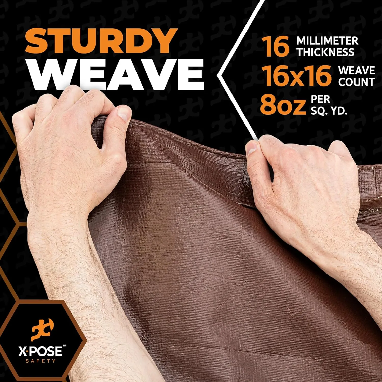 15' x 40' Super Heavy Duty 16 Mil Brown Poly Tarp Cover - Thick Waterproof, UV Resistant, Rip and Tear Proof Tarpaulin with Grommets and Reinforced Edges - by Xpose Safety