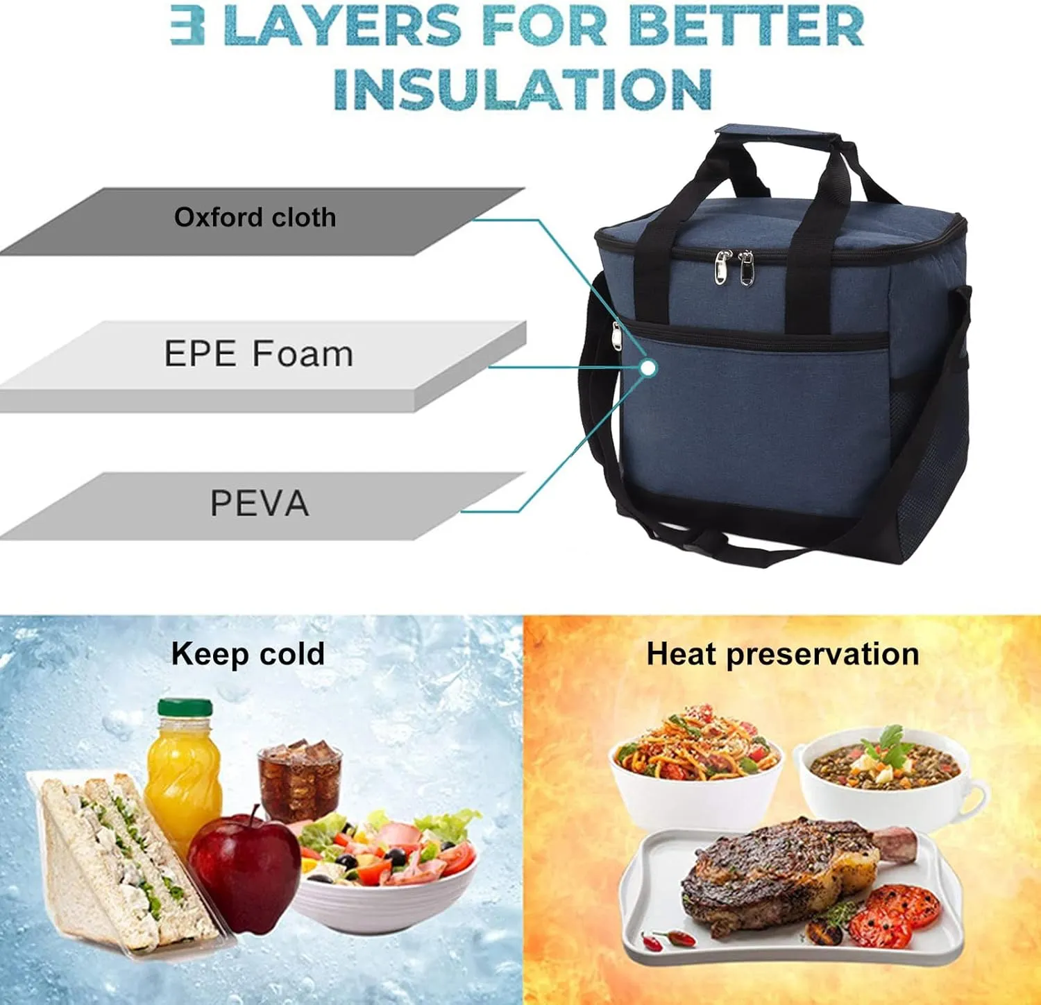 15L Insulated Cooler Bag, Collapsible Large Coolers Reusable Grocery Bag Food Delivery Bag Portable Travel Cooler for Camping, Travel, Picnic, Grocery Shopping