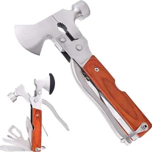 16-In-1 Portable Claw Hammer Multitool, Camping Tools - with Axe Hammers Pliers Saw Screwdrivers Bottle Opener, Safety Lock and Pouch, Outdoor Multi-Tool Cool Gifts for Men (Axe Hammer)