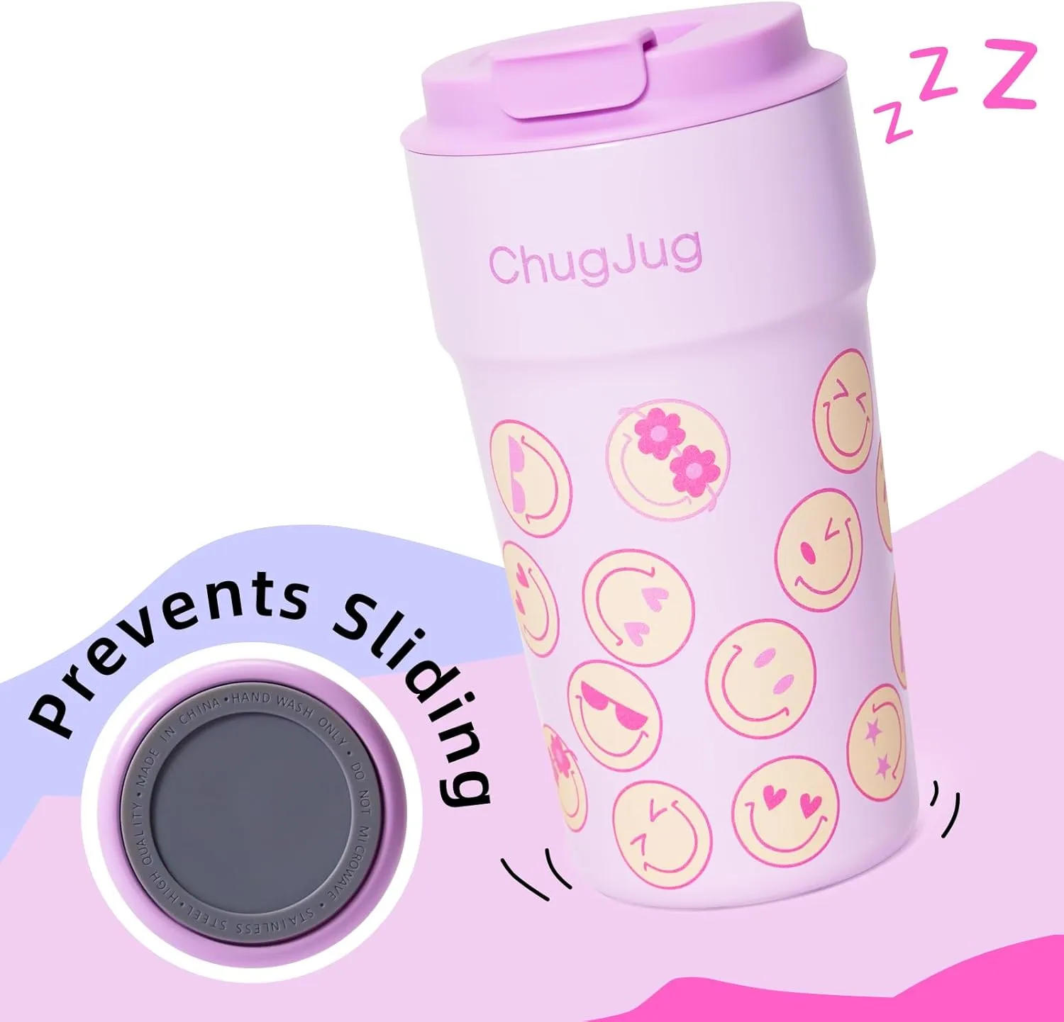 16 oz Travel Coffee Mug with Ceramic Coating, Leak-Proof Vacuum Insulated Coffee Tumbler with Lid, Double Wall Stainless Steel Travel Cup, Reusable To Go Mug for Hot& Cold Drinks (Smile)