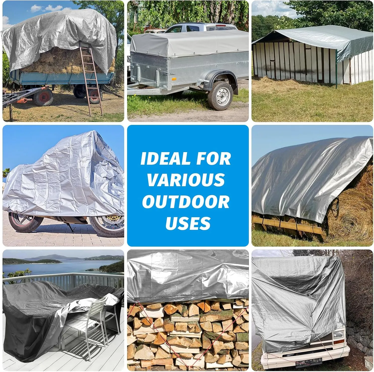 16Mil Finished Size 12x16 Tarp Heavy Duty Waterproof, Large Outdoor Multipurpose Protective Cover (Silver/Black)