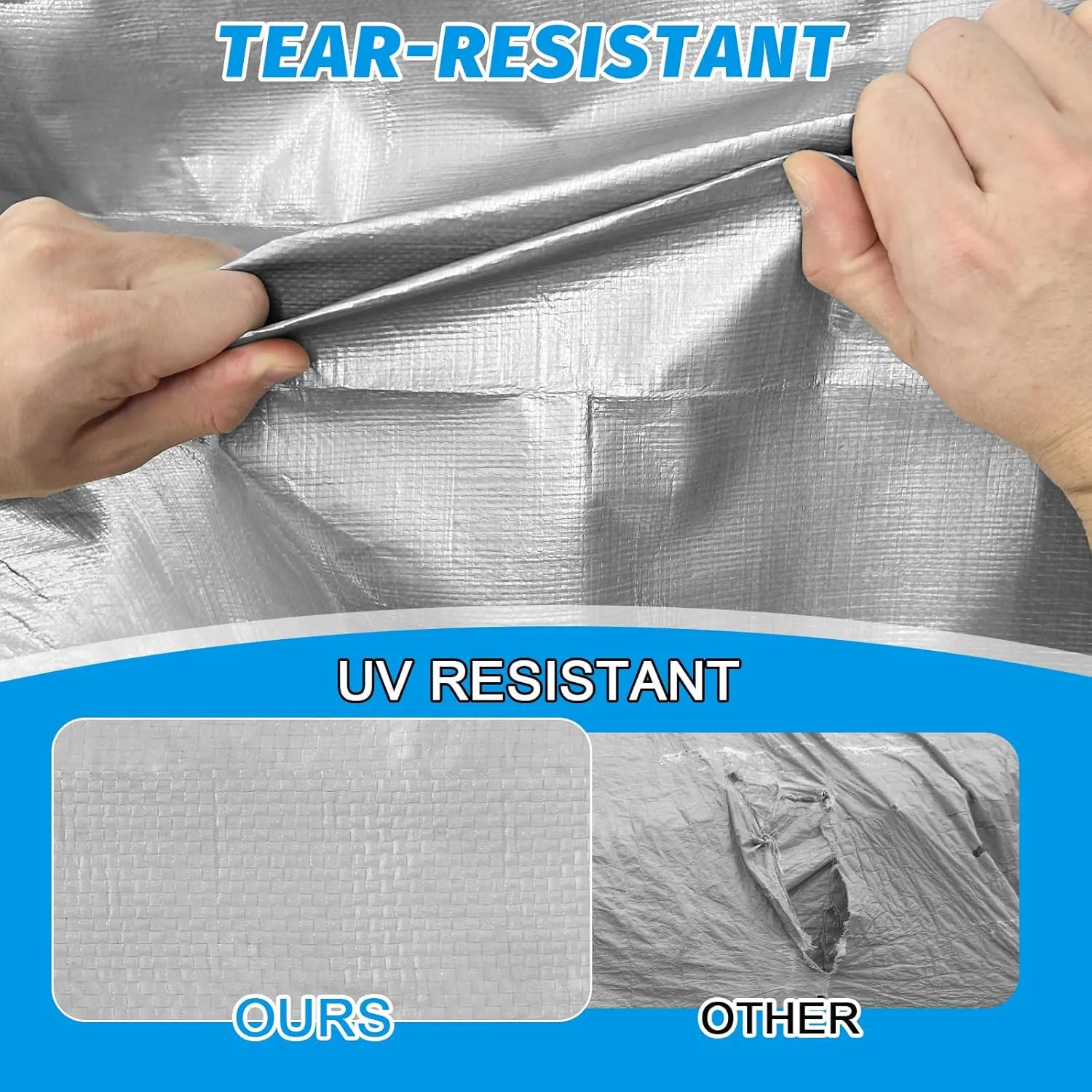 16Mil Finished Size 12x16 Tarp Heavy Duty Waterproof, Large Outdoor Multipurpose Protective Cover (Silver/Black)