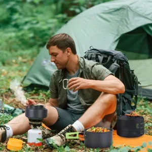 16Pcs Camping Cookware Set, Pot Pan Kettle with Stainless Steel Cutlery, Carabiner & Storage Bags, Lightweight Portable Outdoor Cooking Gear for 2-3 People, Hiking Picnic, Ideal Gift