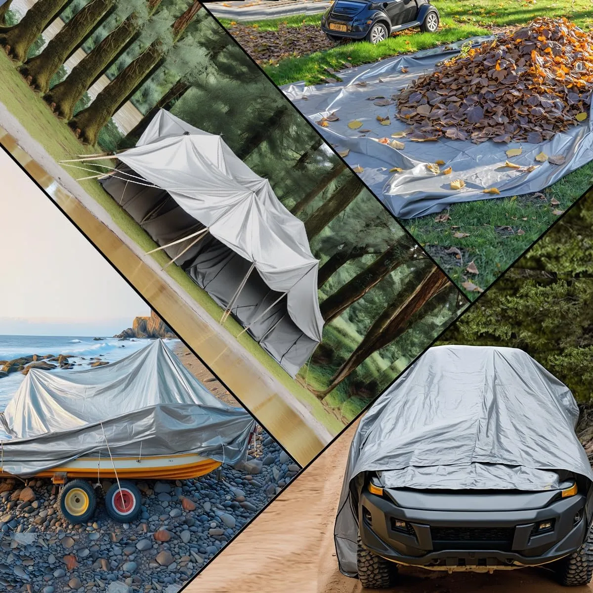 16'x20' Heavy Duty Tarp, 10Mil Silver Waterproof Tarps with Grommets, UV Resistant, Poly Tarpaulin with Reinforced Edges, Cover for Car, Roof, Camping