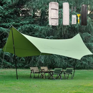18x14ft Portable Camping Shade Sun Shelter UV Protection Multifunctional Outdoor Camping Traveling Awning Backpacking Tarp Shelter Rain Tarp(Milky White,177x173x102inch)