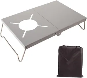 1set Folding Camping Table Portable Burner Stand for BBQ Picnics Outdoor Activities Easy to Clean High-Grade Material Quick Tool Setup Silver