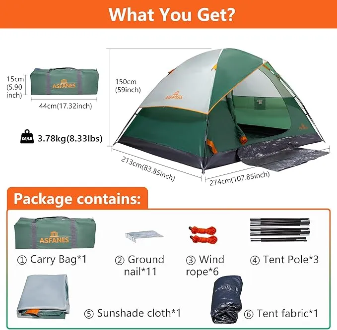 2-12 Person Tents for Camping Waterproof, Backpack Double Layer Camping Tents, Perfect Picnics, Fishing and Backyard Camping