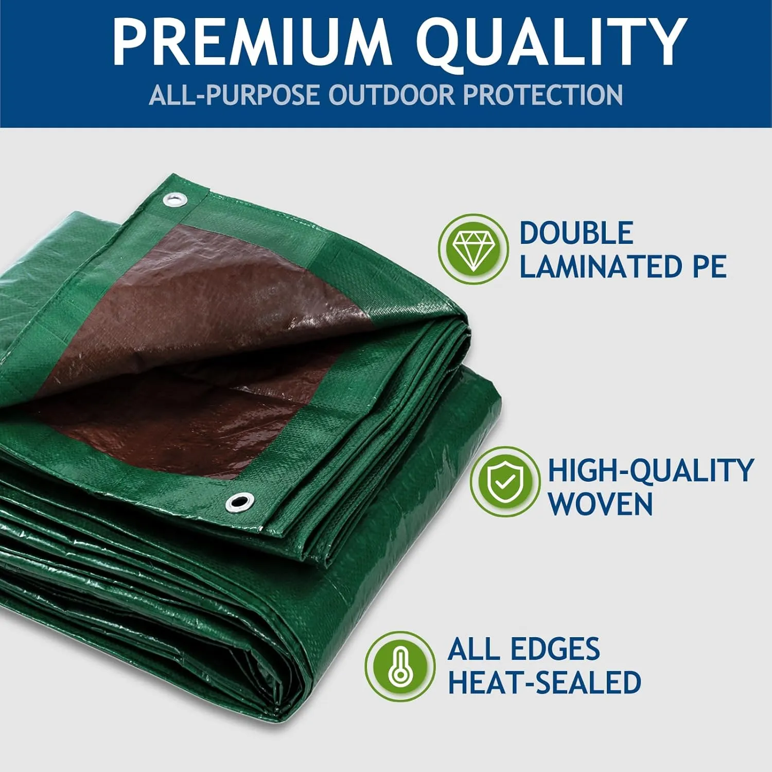 2 Pack 10x12 Ft Finished Size Tarps, 5 Mil Green Waterproof Tarps
