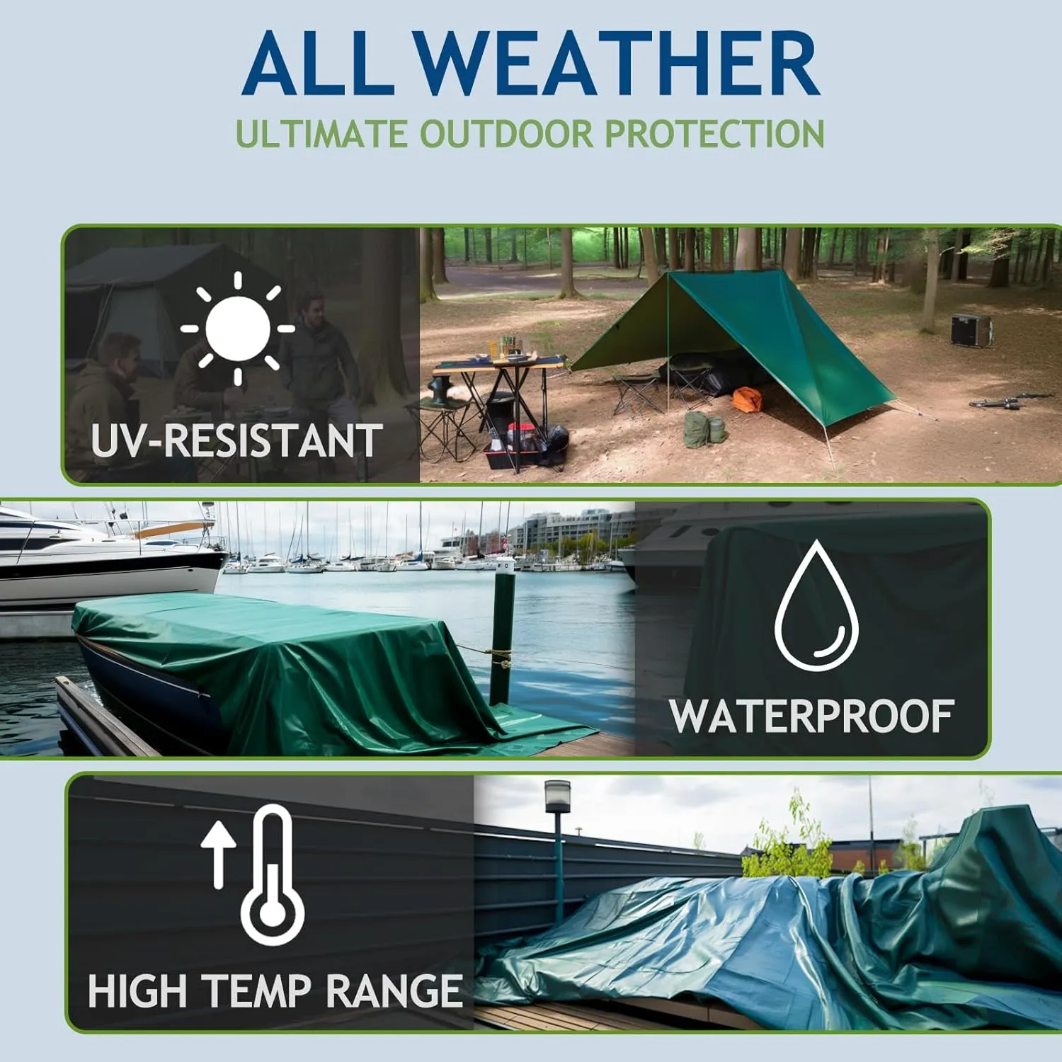 2 Pack 10x12 Ft Finished Size Tarps, 5 Mil Green Waterproof Tarps