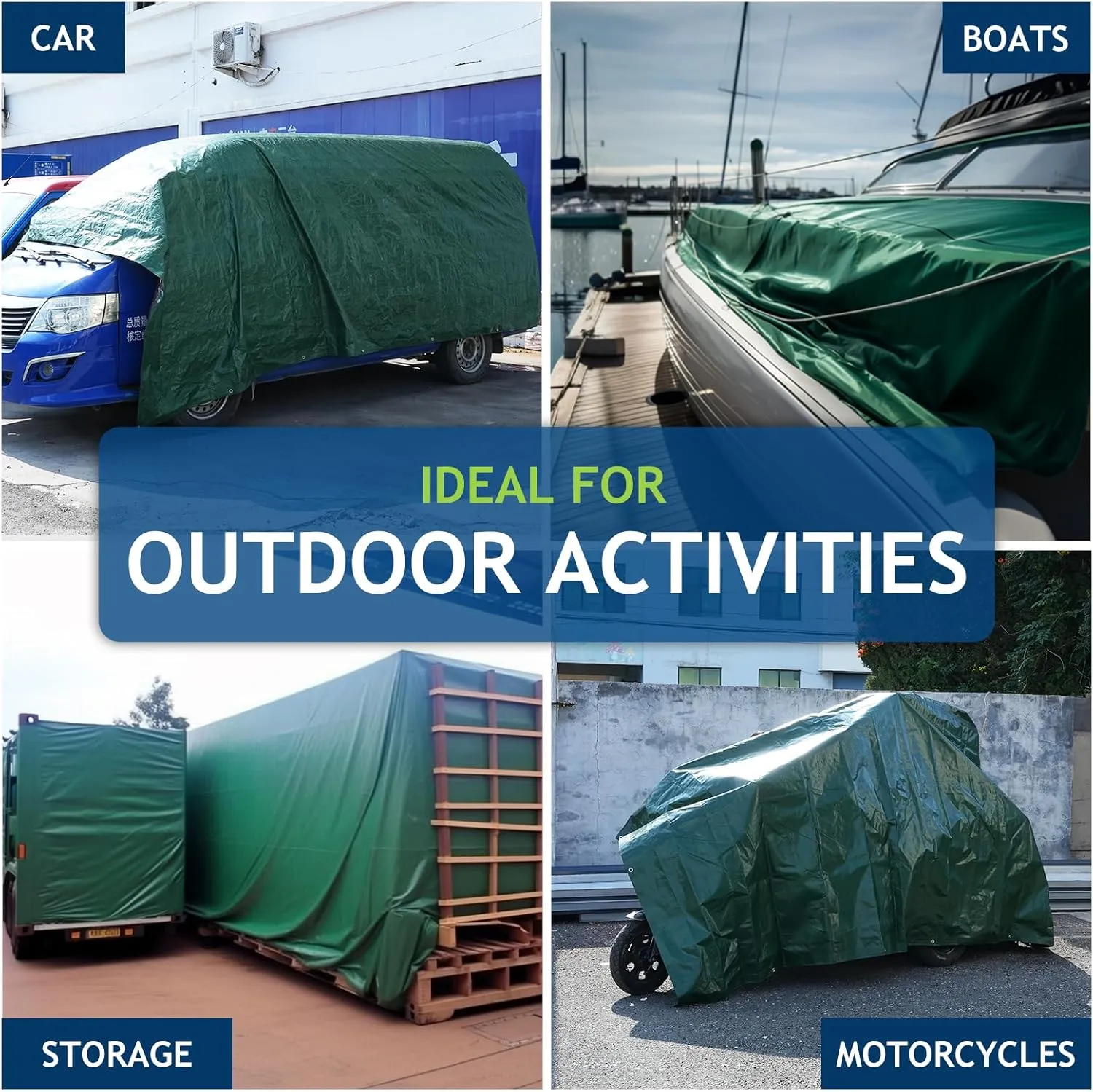2 Pack 10x12 Ft Finished Size Tarps, 5 Mil Green Waterproof Tarps