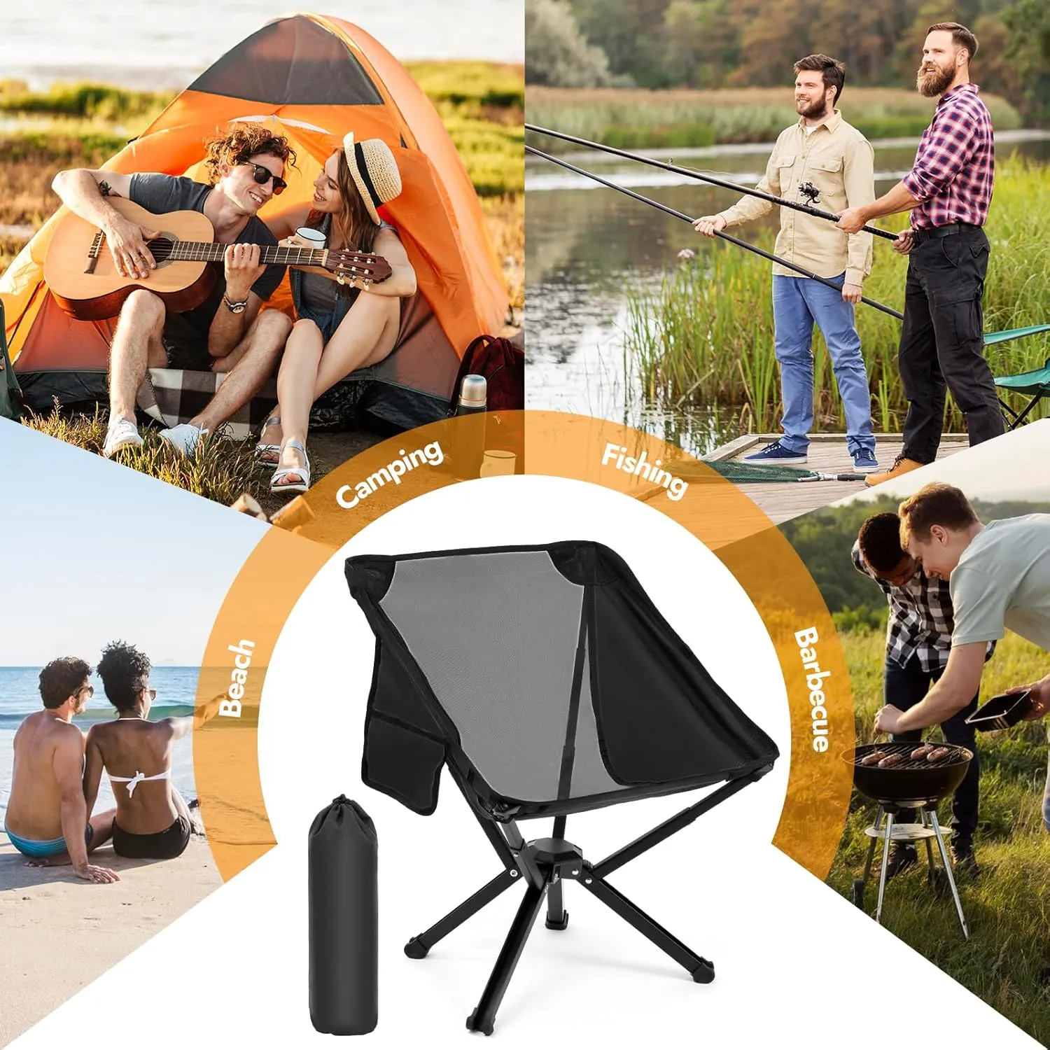 2 Pack Portable Chairs, Camping Chairs Supports 350 LBS ，Lightweight Folding Chair - Backpacking Chair for Outdoor Camping, Beach, Fishing, Picnic, Lawn, Concert, Hiking, Black