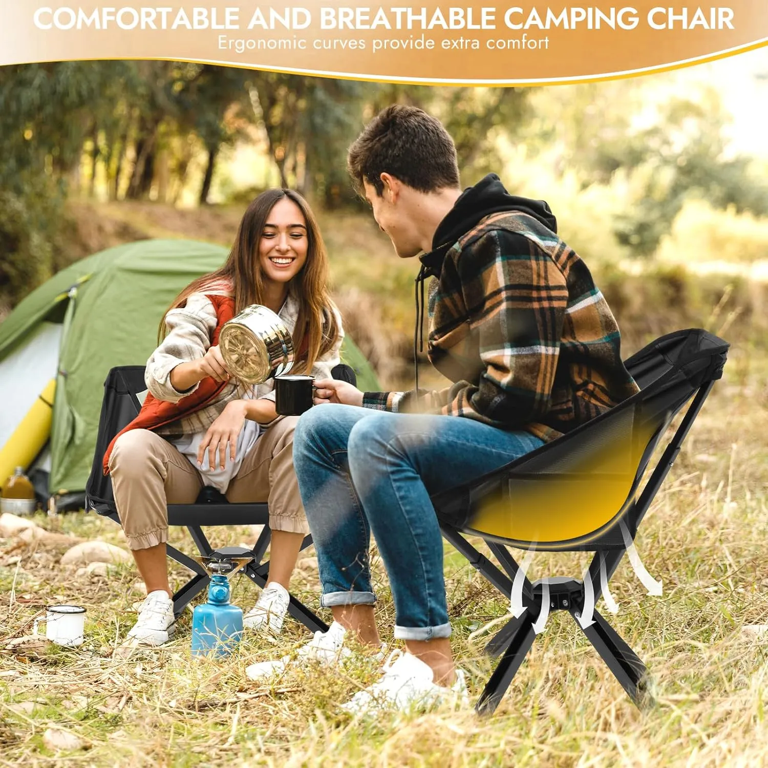 2 Pack Portable Chairs, Camping Chairs Supports 350 LBS ，Lightweight Folding Chair - Backpacking Chair for Outdoor Camping, Beach, Fishing, Picnic, Lawn, Concert, Hiking, Black
