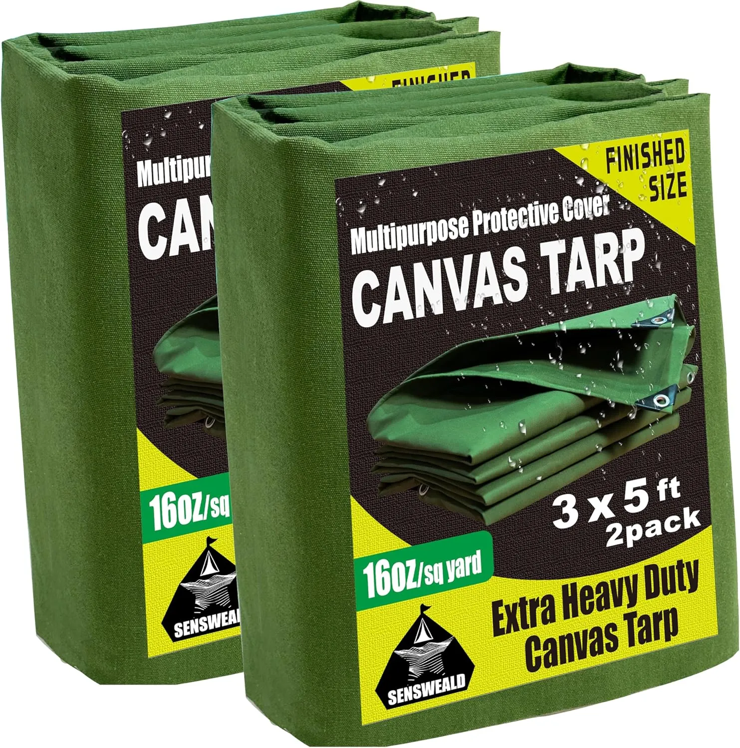 2 Pack Small Heavy Duty Canvas Tarp 3x5 Feet 16oz Water-Resistant Canvas Tarp with Grommets，Tear Resistant, Durable, Multipurpose Protective Green Cover for Camping, Tent, Car