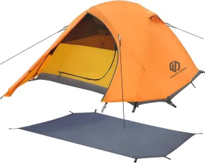 2 Person Camping Tent with 3 Aluminum Alloy Poles, 4 or 3 Season Waterproof Tent, Double Layer,Easy Setup, 2 Doors for Outdoor Hiking,Mountaineering,Survival,Travel