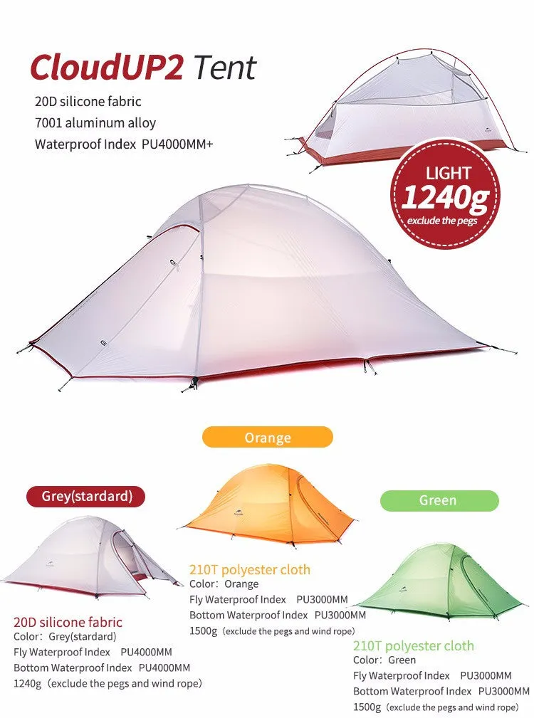 2 Person Tent 20D Silicone Fabric Tent Double-layer Camping Tent Lightweight 1.24kgon Mat