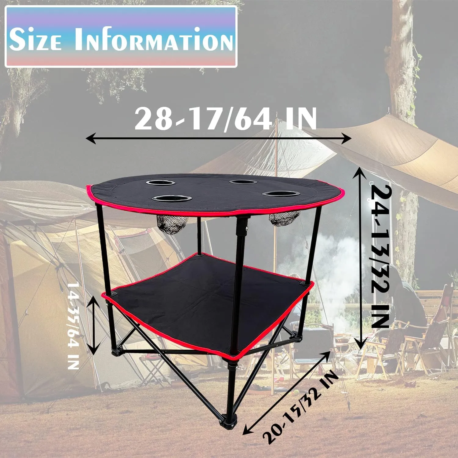 2 Tier Outdoor Camping Gear, Foldable Camping Table with Carry Bag and 4 Cup Holders,Lightweight Collapsible Canvas Table for Beach, Picnic, BBQ,Campfires,Fishing,Hiking,Tailgating