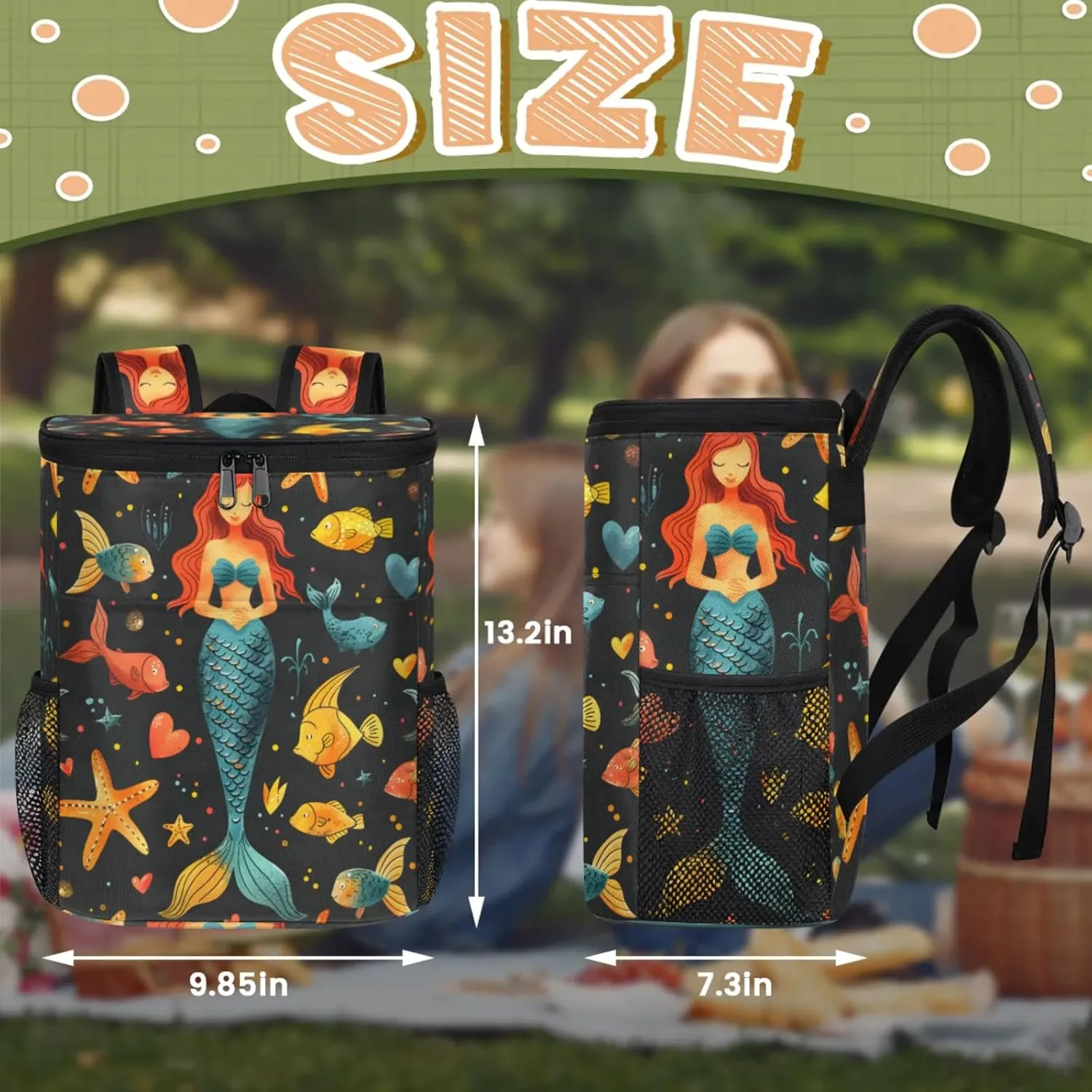 20-Hour Insulated Backpack Cooler Beautiful Mermaid Leakproof Cooler Bag Portable Cooler Backpack