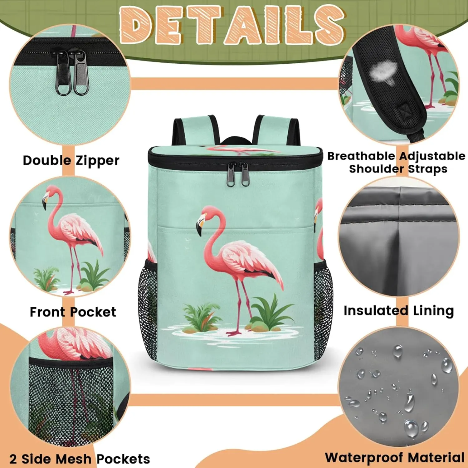 20-Hour Insulated Backpack Cooler Waves Abstract Leakproof Cooler Bag Portable Cooler Backpack