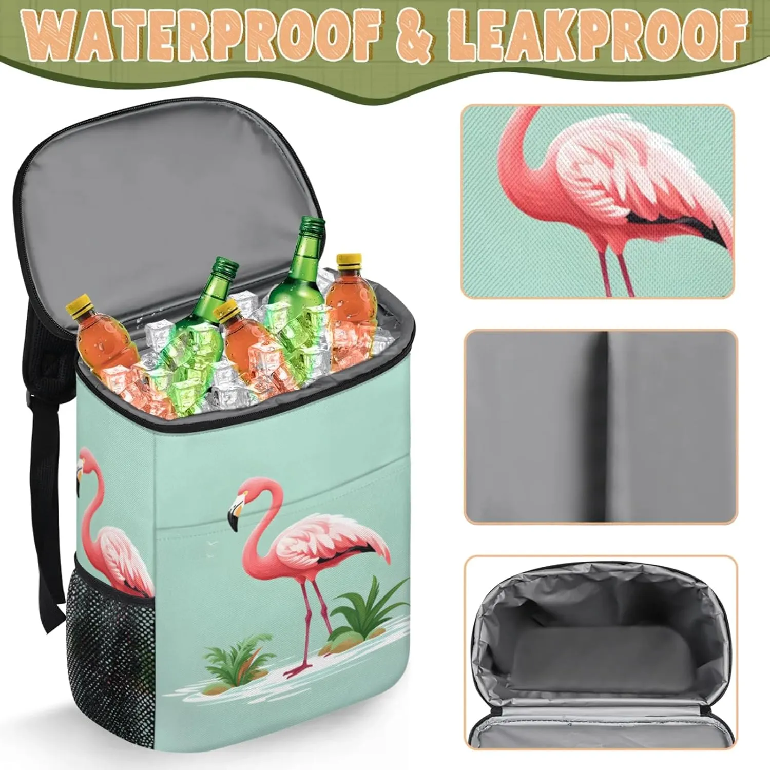 20-Hour Insulated Backpack Cooler Waves Abstract Leakproof Cooler Bag Portable Cooler Backpack