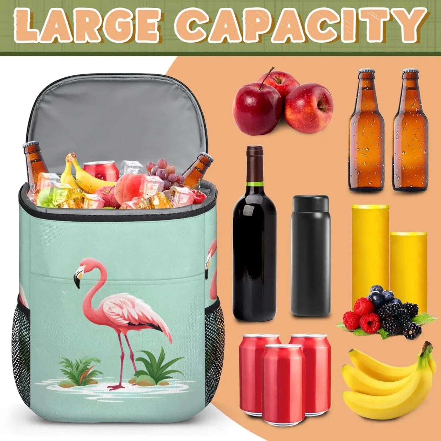 20-Hour Insulated Backpack Cooler Waves Abstract Leakproof Cooler Bag Portable Cooler Backpack