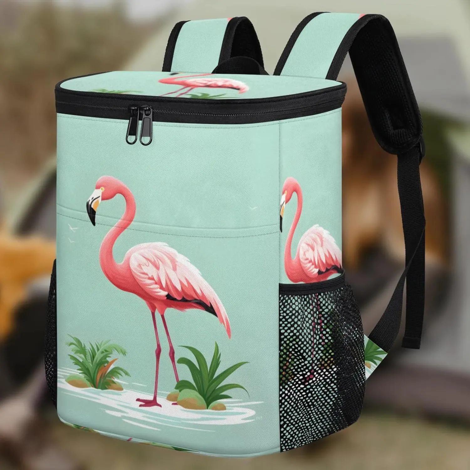 20-Hour Insulated Backpack Cooler Waves Abstract Leakproof Cooler Bag Portable Cooler Backpack