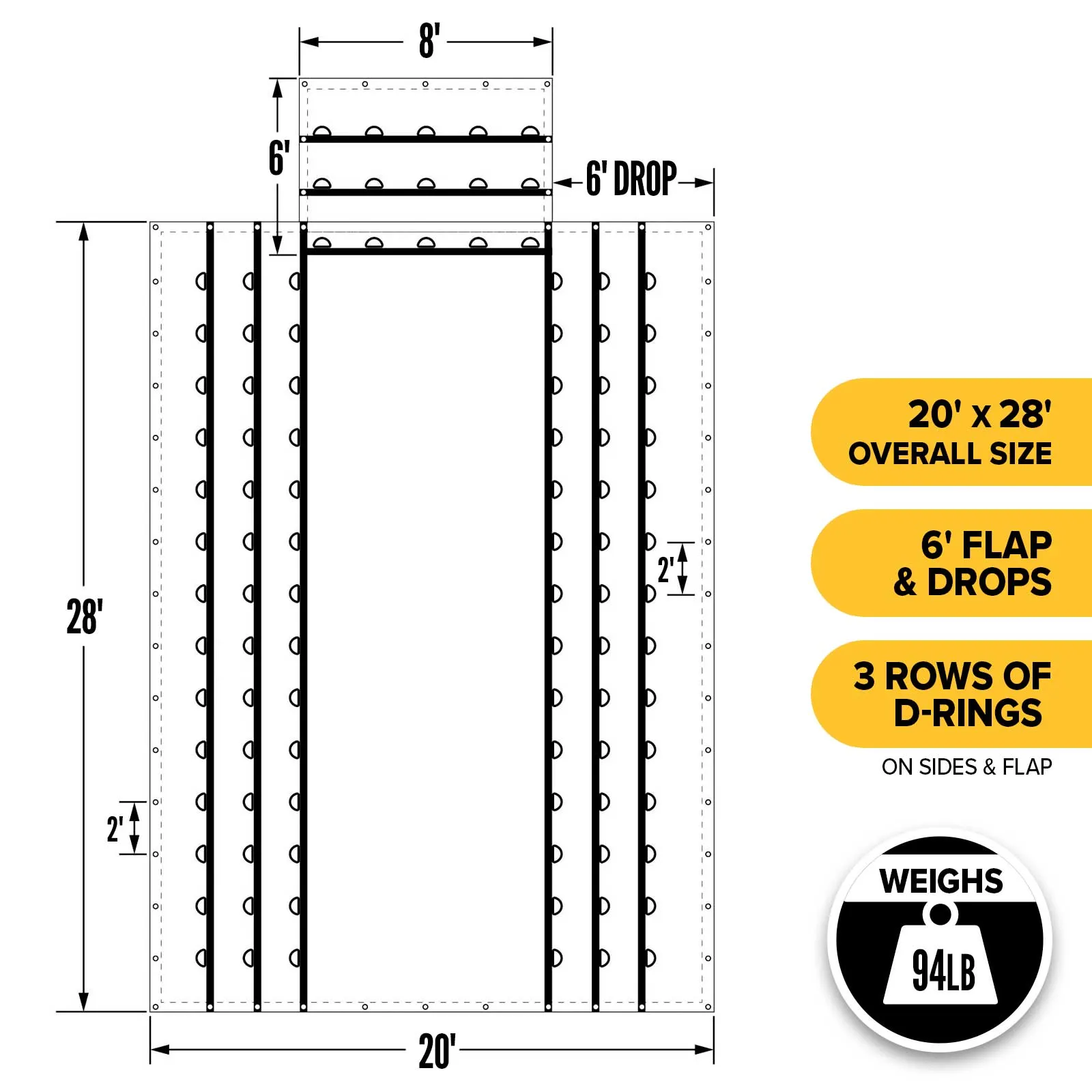 20' x 28' Heavy Duty Lumber Tarp | 6' Drop & Flap - 18 oz. Blue Tarp