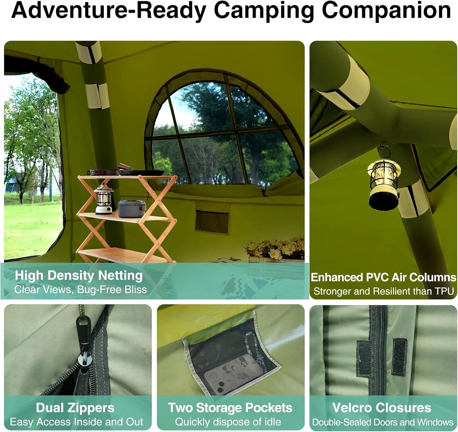 2025 Upgraded 100% Waterproof Inflatable Camping Tent, Large Blow-Up Air Tent, No Assembly Needed Luxury Glamping House, Oxford Fabric