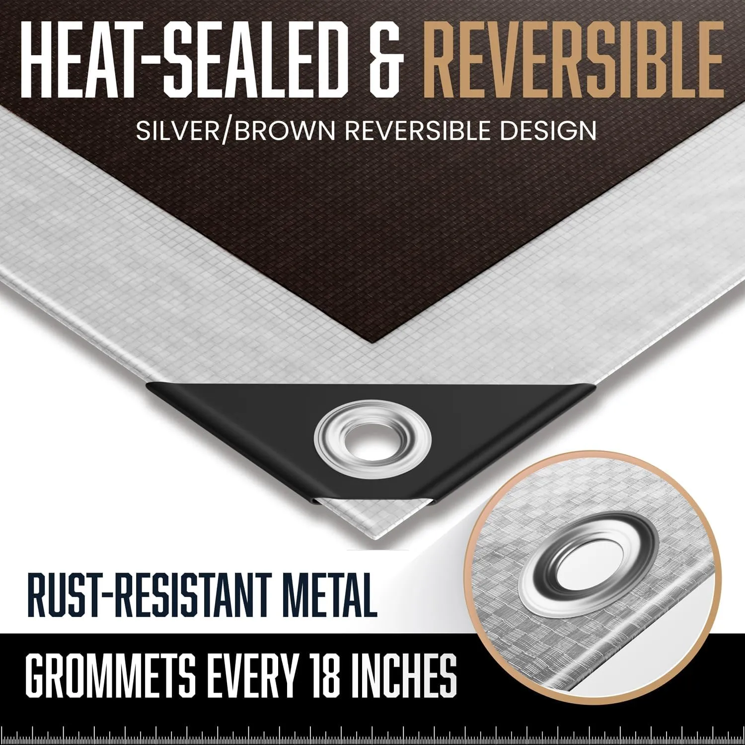 20x20 Heavy Duty Tarp, 10 Mil Thick, Waterproof, Tear & Fade Resistant, High Durability, UV Treated, Grommets Every 18 Inches. (Silver/Brown - Reversible) (20 x 20 Feet)