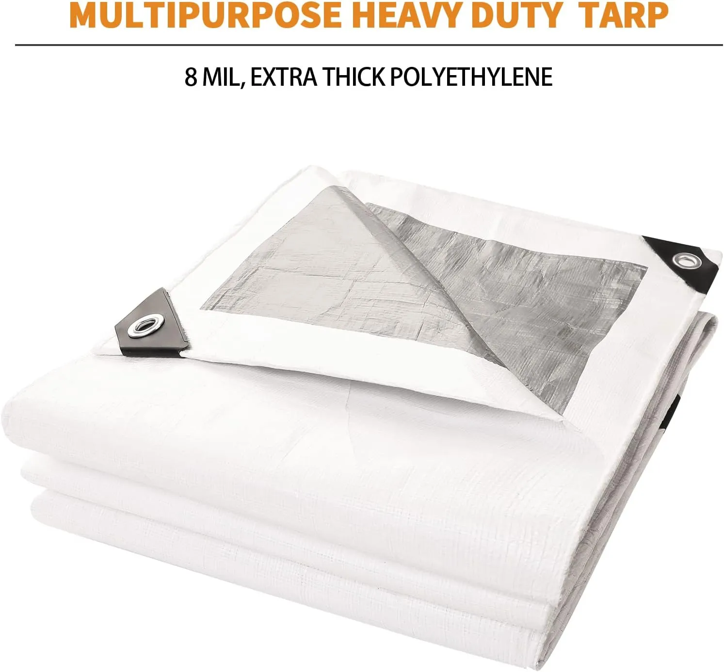 [20'X25'] RSW Heavy Duty Waterproof 8 Mil. Reversible (White/Silver) Tarp Cover, UV Resistant, Rip and Tear Proof Tarpaulin with Reinforced Edges - for Roof, Camping, Patio, Pool Cover, Boat