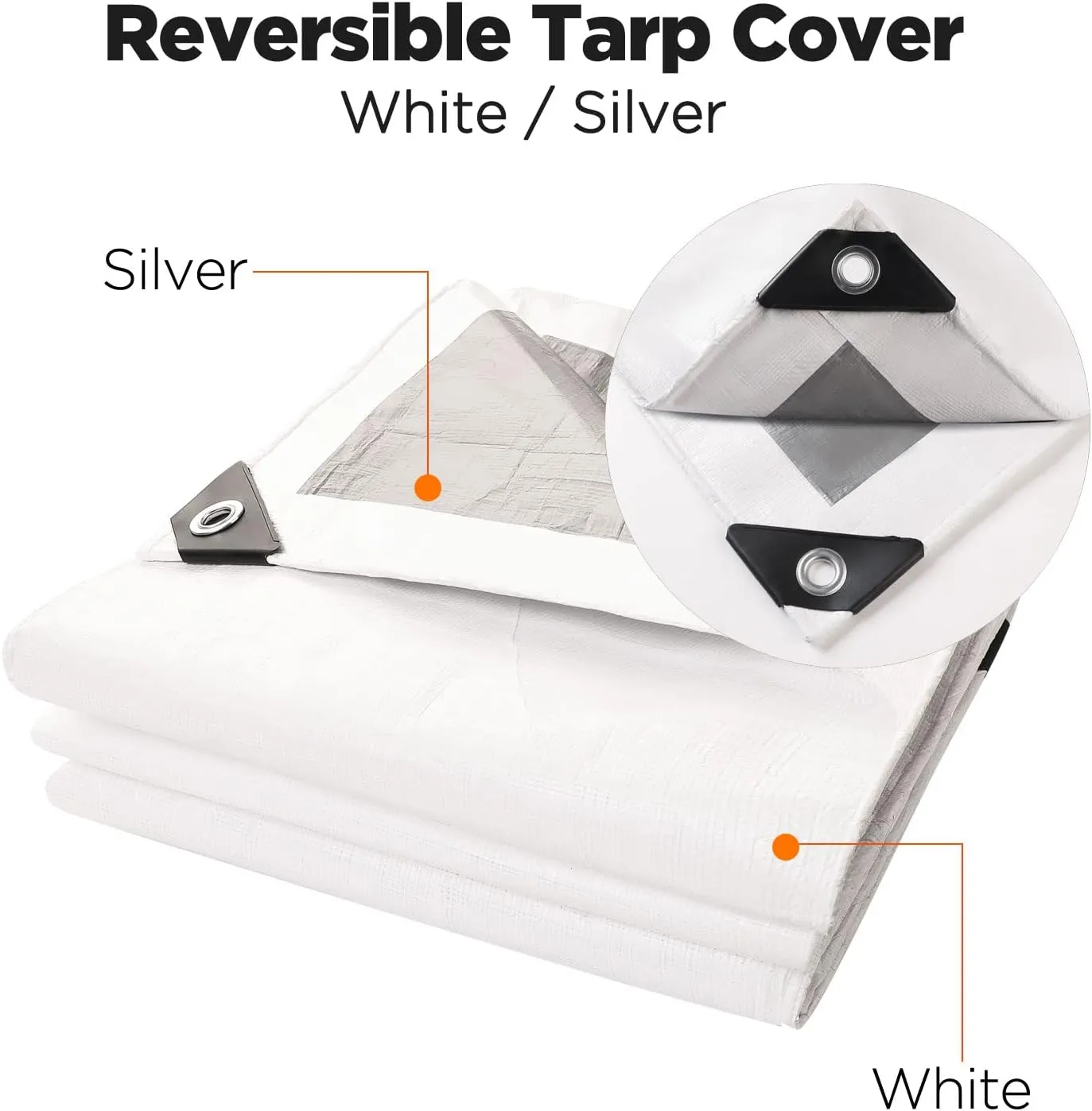 [20'X25'] RSW Heavy Duty Waterproof 8 Mil. Reversible (White/Silver) Tarp Cover, UV Resistant, Rip and Tear Proof Tarpaulin with Reinforced Edges - for Roof, Camping, Patio, Pool Cover, Boat