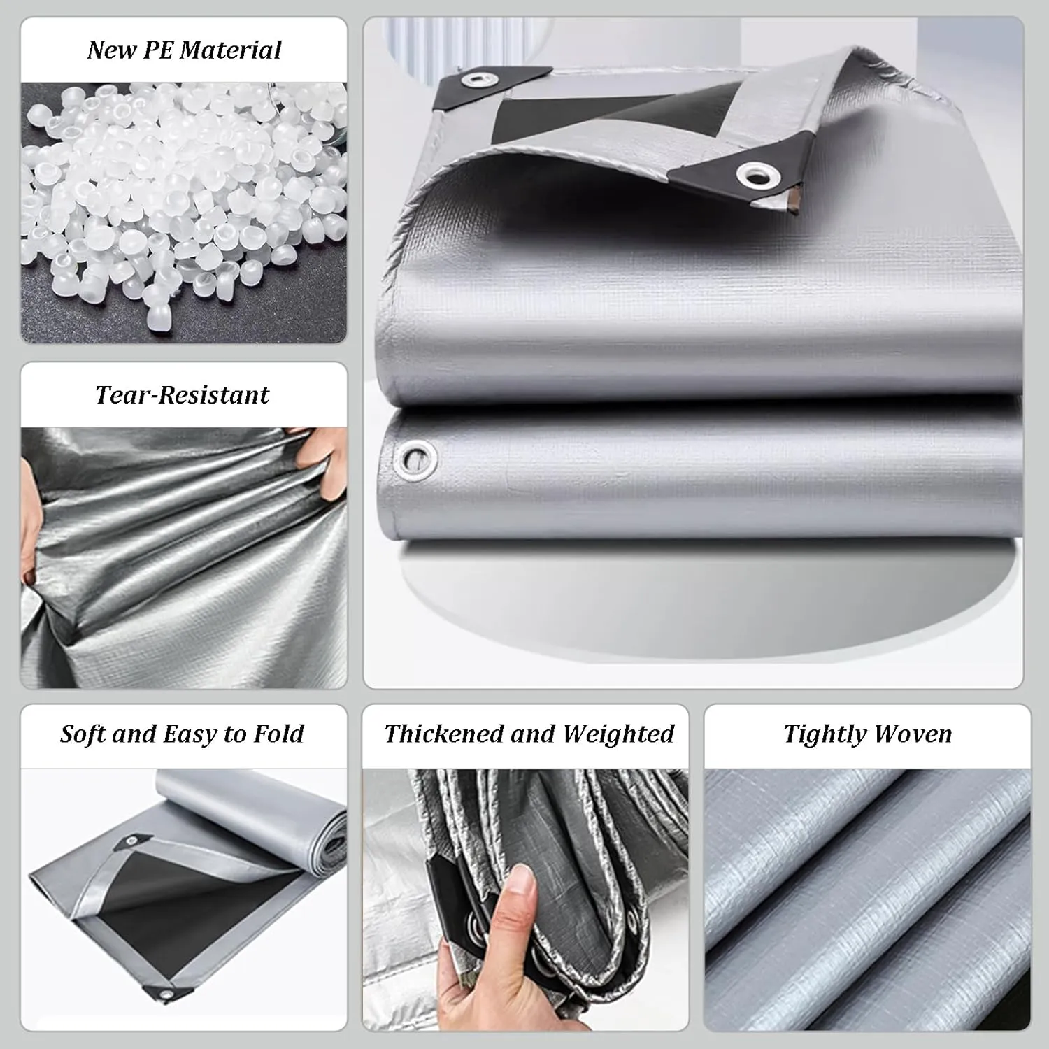 20x30Ft Tarps 16 MIL Poly Canopy Shelter Cover Tarp Reinforced Edges Waterproof UV Resistant, Tear and Color Fade Resistant, for Home, Boats, Cars, Camp, Outdoor Pool Silver Black