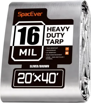 20x40 FT Tarp Waterproof, 16 Mil Tarps Heavy Duty Waterproof Multipurpose Protective Cover UV Resistant Rip & Tear Resistant Waterproof with Grommets Reversible for Home Boats Cars Camping